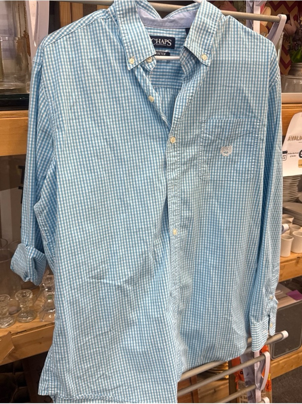 Chaps Light Blue Gingham Button-Down Shirt